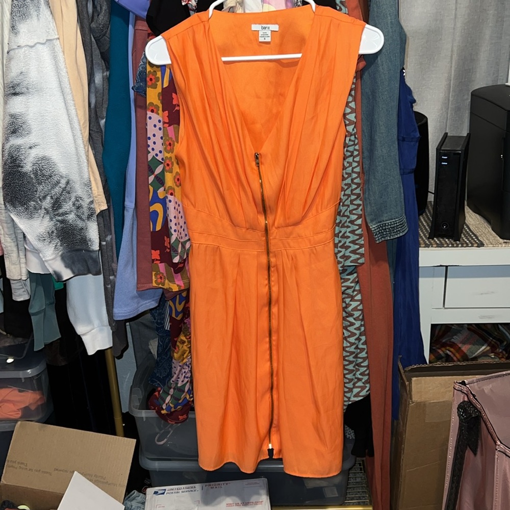BAR III ORANGE FRONT ZIP UP DRESS SIZE SMALL FITS OVER SIZED